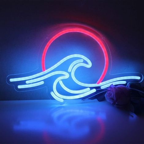 (40 x 22 cm) Sonnenuntergang & Meer - Wellen LED-Neon-Schild für coole Wanddekoration im Wohnzimmer, Jungen- und Mädchenbett (1/5)