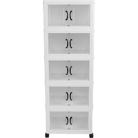Bac de rangement empilable en plastique, organisateur de placard pliable avec roulettes pour la maison, dortoir, garde-robe, essentiels 5 niveaux (1/5)