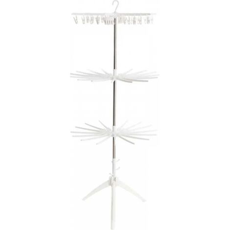 Étendoir à linge, étendoir à linge à 3 niveaux avec cintres et pinces – Blanc (1/5)
