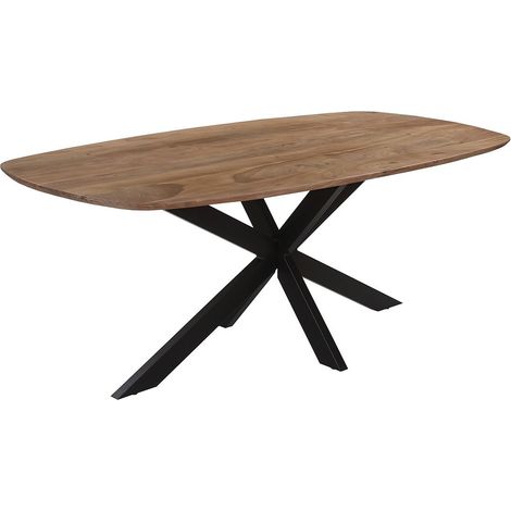 ROMANE - Table Repas 200cm Plateau Ovale en Acacia Massif Pieds Métal Noir (1/3)