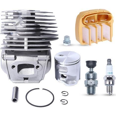 Piston et Cylindre pour Husqvarna 545 550 550XP Tronçonneuse, Kit Cylindre avec Filtre à Air et Bougie Allumage Soupape de Décompression Pièces de Rechange Accessoire (1/5)