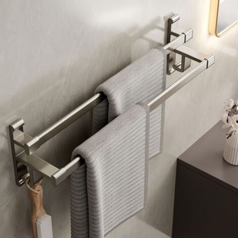 Porte Serviettes Salle de Bains Auto-Adhésif Acier Inoxydable SUS304 Barres Porte Serviettes Mural Adhesif pour Douche et Cuisine, Étanche Barres Porte avec Crochet Double Bars-40cm (1/5)