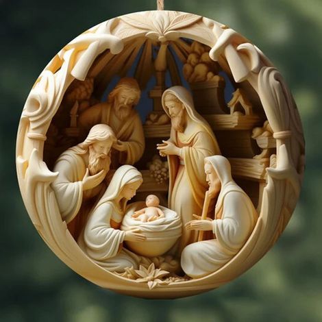 Pendentif De Noël - Couronne De Nativité En 2D - Décor Pour Arbre Et Voiture - Idéal Pour Nouveau-Né Mariage Et Célébrations Familiales - Lot De 1 (1/4)