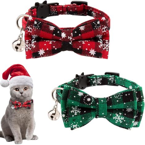 colliers de Noël pour chats avec clochettes et nœud papillon, collier à ouverture rapide réglable, joli collier de Noël pour chatons, chiots et autres animaux de compagnie. (1/5)