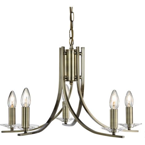 Lampe de plafond en laiton, design antique, verre, vasque, variateur de lumière, salon. (1/5)