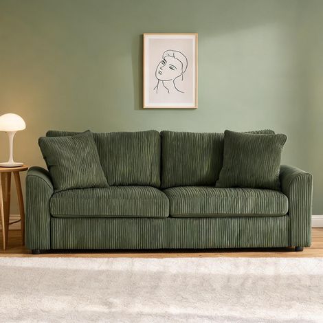 Canapé vert en velours côtelé polyester 212 x 80 x 88 cm (1/5)