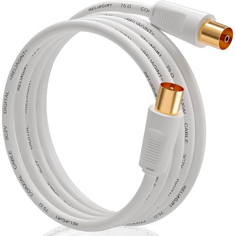 Câble antenne TV coaxial 1.5m, rallonge mâle/femelle 75 Ohm, conducteur en cuivre pur, pour TNT, TV câble et satellite (DVB-T/T2/C/S/S2), Blanc (1/5)