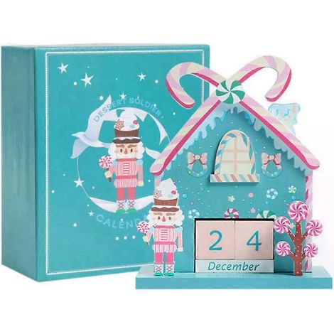 Calendario de fiestas navideñas en casa o en la oficina, con forma de cabaña de madera y decoración navideña de madera. (1/5)