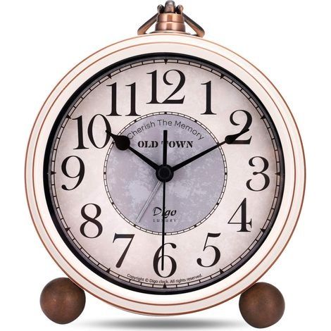 Analogique Vintage Blanc Gros Chiffres Silencieux 13.3cm Horloge de Table Analogique Métal (1/5)