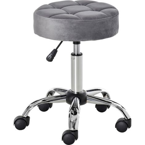 Chaise de bureau pivotante réglable avec roulettes-Revêtement velours-Base chromée-Gris-48 x 48 x 61 (cm) (1/5)