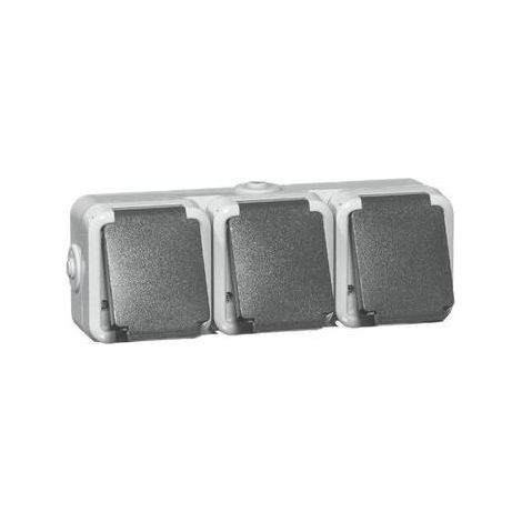 Aufputz-Steckdose, IP44, Schuko, waagrecht, grau D 6633 WAB - 3-fach (1/5)