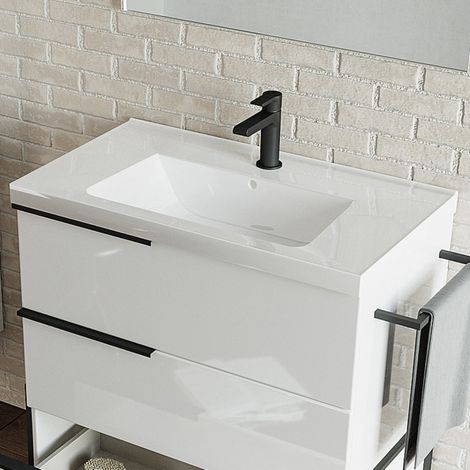 Lavabo spalla alta da incasso 82x48 cm ceramica bianco lucido (1/4)