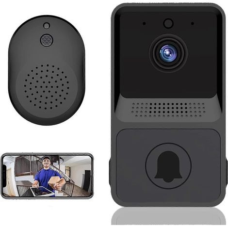 Sonnette vidéo sans fil, interphone vidéo intelligent avec vision nocturne HD, chargement Wi-Fi, communication bidirectionnelle et contrôle via application. (1/5)