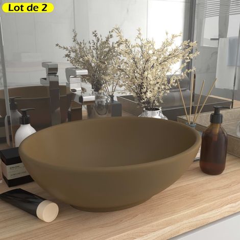 Lot de 2 Vasques de Salle de Bain Ovale. Marron Mat. Lavabo moderne SANS Mitigeur (1/5)