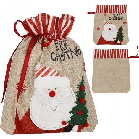 SACCO PER REGALI SOTTO L'ALBERO BORSA REGALO NATALIZIA 27x22 CM IN LINO