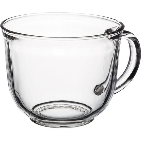 Taza de cristal con asa LEO 480 ml, taza de cristal grande, incolora y lisa (1/3)