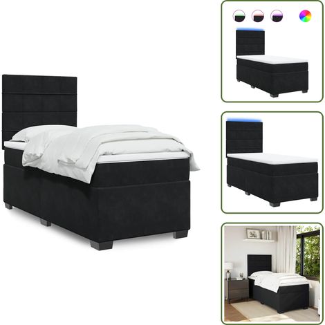 Boxspringbett mit Matratze Schwarz 80x200 cm Samt - Boxspringbett - Doppelbett - Samtbett - LED Beleuchtung - Höhenverstellbares Kopfteil (1/5)