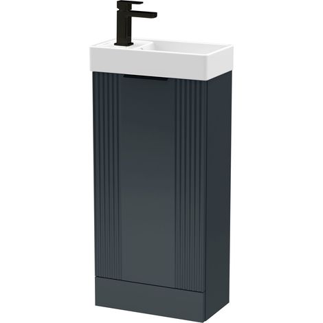 Dark Grey 400mm Floor Standing Cloakroom Vanity Basin Unit with Black Handle Compact Bathroom Storage (1/4)