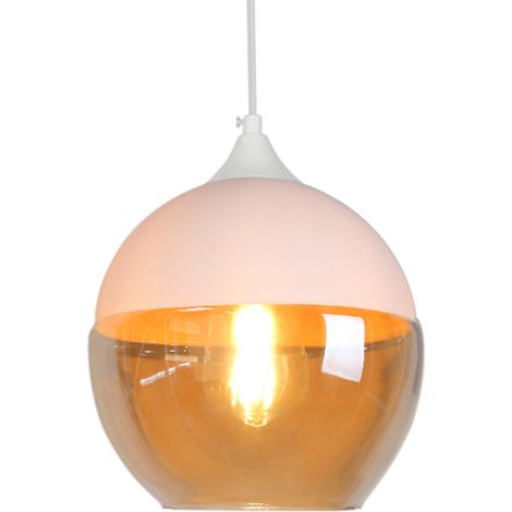 Lámpara Colgante, Moderno Lámpara de Techo con Pantalla de Vidrio, Iluminación Edison E27 para Dormitorio Cocina Comedor Blanco et ámbar - Redondo 20cm (1/5)