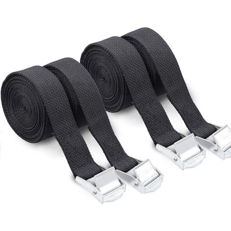 Lot de 4 sangles d'arrimage 2.5m x 25mm avec boucle à cliquet Noir