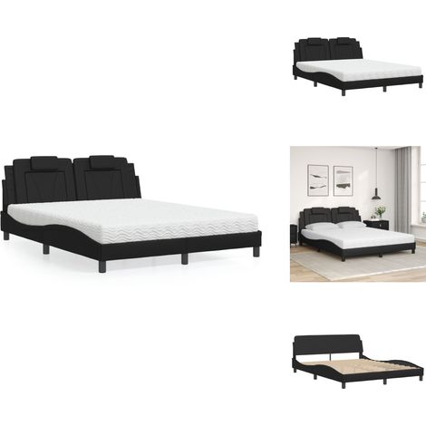 Lit avec matelas noir 160x200 cm similicuir - Lit Double - Lit Plateforme - Lit Design - Lit Moderne - Literie (1/5)