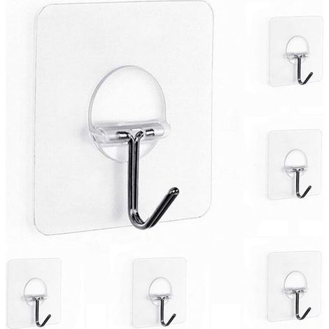 Crochet de Porte Serviette Crochets Newlemo Cuisine Crochets Adhésif Transparent Crochets Mural, Imperméable (6 Pack) (1/5)