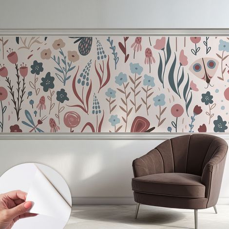 Carta da parati adesiva - lavabile - decorazione murale - per cucina - pellicola decorativa Fiori e insetti 250x104 cm (1/5)