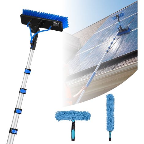 VEVOR Kit di Pulizia per Pannelli Fotovoltaici, 7,3m, Spazzola con Asta Telescopica in Alluminio per Lavaggio di Pannelli Solari su Tetti, con Attacco Acqua, Dispenser di Sapone, Testa Girevole a 180° (1/5)