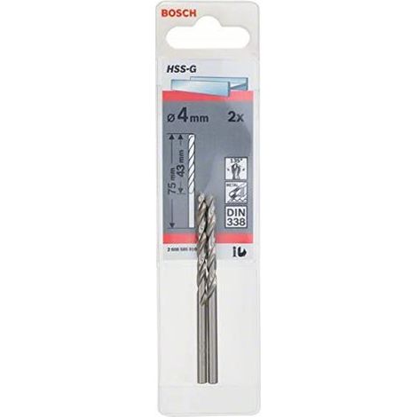 Bosch HSS-G - Broca - broca espiral - 4 mm - cilíndrica - longitud 75 mm (paquete de 2)