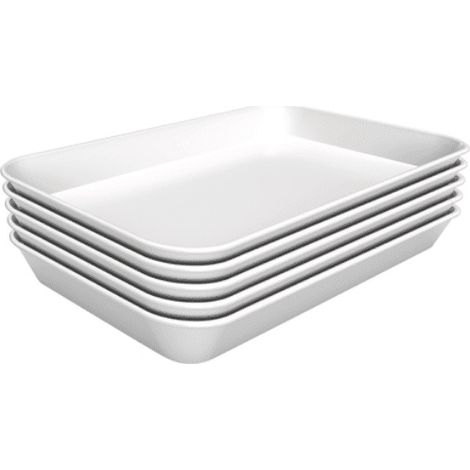 Lot de 5 plats de présentation lisse (L)250 x (P)350 mm, en mélamine blanche, résistant à la chaleur (1/5)