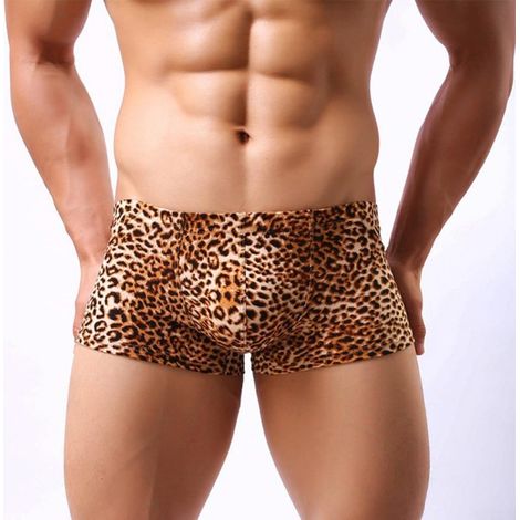 Men's leopard print boxer shorts in cotton elastane with U-shaped pouch - Breathable fitness shorts - Black (1/5)