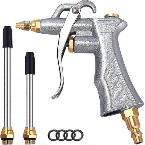 Industrial Air Blow Gun With Brass Adjustable Air Flow Nozzle And 2 Steel Air Flow Extension, Pneumatic Air Compressor Accessory Tool Dust Cleaning Ai (1/5)