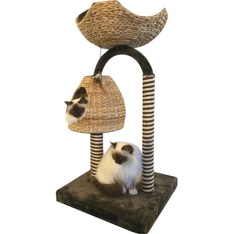 Tiragraffi alto modello Natural Azalea con cuscino removibile in peluche per gatti