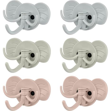Sollbry 6 Pièces Crochet Adhesif Mural, Crochet Animalier Créatif 3 en 1, Crochet Porte Manteau éléphant, Crochet Décoratif Rotatif Murale Sans Perçage pour Chambre, Salle de Bain, Cuisine (1/5)