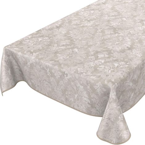 Nappe en Toile cirée Lavable pour Le Jardin, de Forme Ronde, Ovale ou rectangulaire, pour l'intérieur et l'extérieur, Motif Baroque vrillé, Beige-Gris Clair, 100 x 140 cm, avec Ourlet, Bordure (1/5)