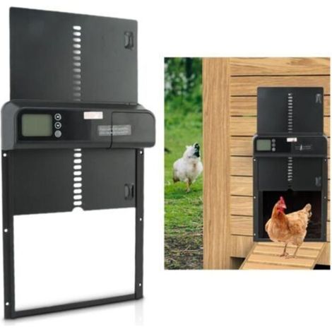 Pair Porte automatique de poulaillerAlliage d'aluminium IP45Étanchéité résistante aux intempériesAffichage LED programmable (1/5)
