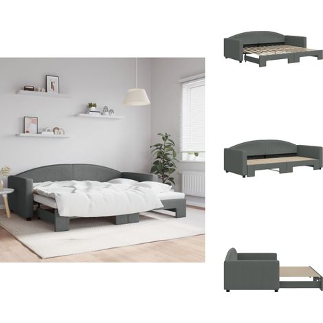 Lit de jour avec gigogne sans matelas gris foncé 90x200 cm - Canapé Convertible - Lit Deux Places - Lit Gigogne - Meuble Multifonctionnel - Literie (1/5)