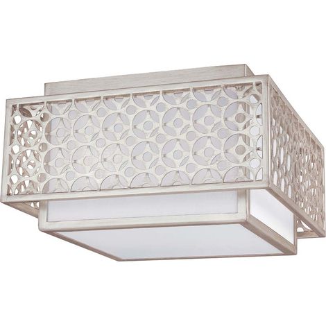 Plafoniera lampada soggiorno lampada acciaio lino D 36,8 cm 2 fiamme argento