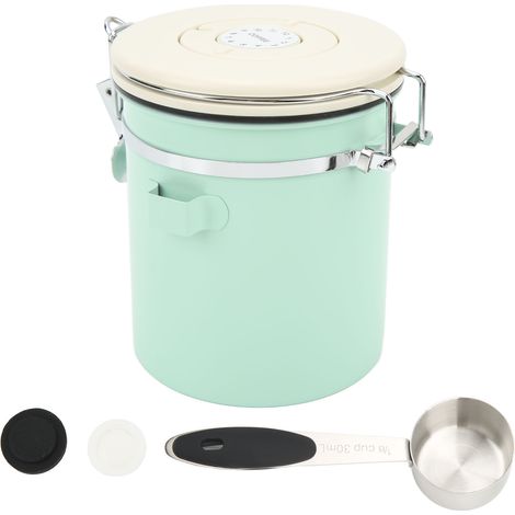 Boîte à café vert menthe acier inoxydable alimentaire hermétique avec cuillère molette date pour thé noix 1.5L (1/5)