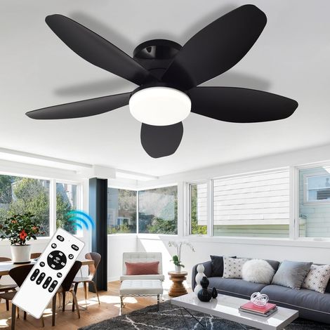 Ventilateur de plafond avec lumière et télécommande, ventilateur de salon à 5 lames à intensité variable, plafonnier pour chambre,plafond,Noir,88cm (1/2)