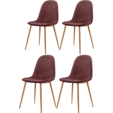 Monza-Ensemble de 4 chaises de salle à manger en velours rose et pieds en métal chêne