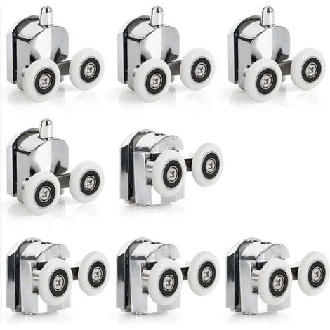 8 Sliding Shower Door Castors, Zinc Alloy Sliding Shower Door Castors, 23 mm Diameter, Twin Replacement Wheels for Bathrooms (1/4)