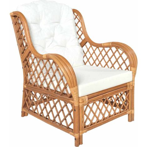 vidaXL Sessel mit Kissen Hellbraun Rattan und Leinen