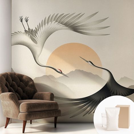 Papier peint intissé mural pour salon chambre à coucher tendance et originale - Colle incluse gratuite Grues de l'Est 250x250 cm (1/5)