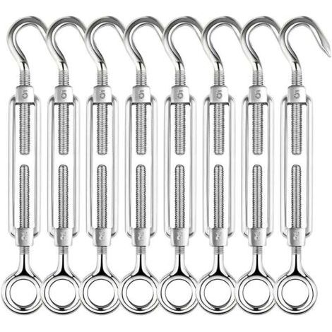 M4 Tendeur Inox,8 Pièces Tendeur Crochet et oeil en Acier Inoxydable 304, Tendeur Cable/Tendeur Fil Acier,Tendeurs Pour Fil a linge,Corde a linge (1/5)
