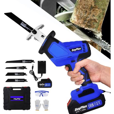 Scie alternative sans fil, scie alternative électrique sans balais 21V, équipée de 2 batteries, d'un chargeur et de 4 lames de scie, à vitesse variable, adaptée à la coupe du bois, du métal, du PVC et