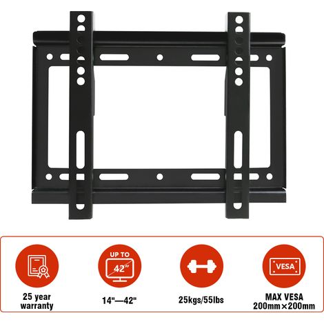 14"-42" Fixed TV Wall Bracket For LED LCD Plasma & Curved Screens - VESA 200x200mm (1/5)