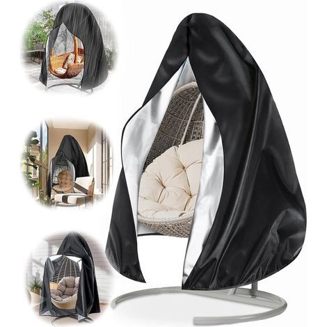 Housse de chaise suspendue - 190 x 115 cm - noir - Housse de chaise à bascule - Protection des meubles d'extérieur - Étanche et résistante aux UV (1/5)