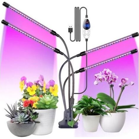 Lampe pour Plante, 80 LED Lampe Horticole Lampe de Croissance Spectre Complet avec Minuterie 3 Modes de Couleur 6 Intensits Iumineuses pour le Jardinage de Bonsas, 4 Ttes 80W (1/5)