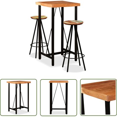 The Living Store 3-tlg. Bar-Set Massivholz Akazie und Altholz - Industrielles Design - Bartisch - Barhocker - Akazienholz - Altholz (1/5)